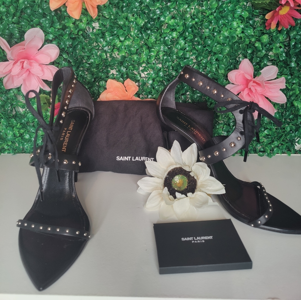 Saint Laurent Paris Iris 105 Stud Sandal in Black (Pre Owned)